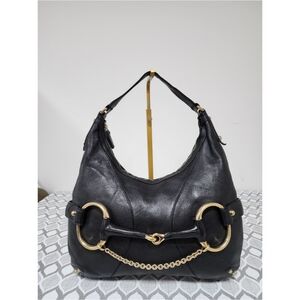 Gucci Leather Heritage Horsebit Hobo Bag Black